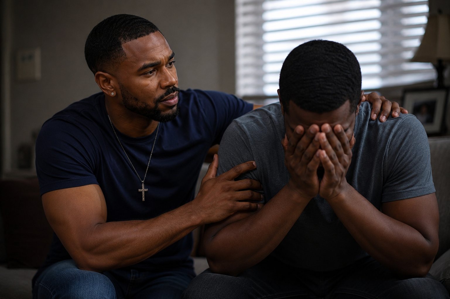 One friend comforting another during a difficult moment