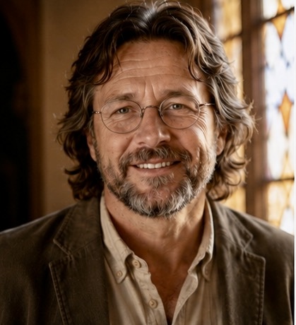 Hollis Steed smiling in warm church light