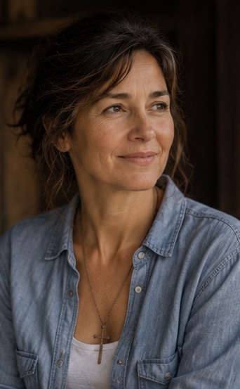 Mara Wells looking thoughtfully into the distance