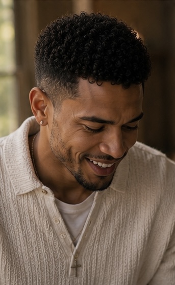 Tagg Morrison smiling in a quiet, humble moment